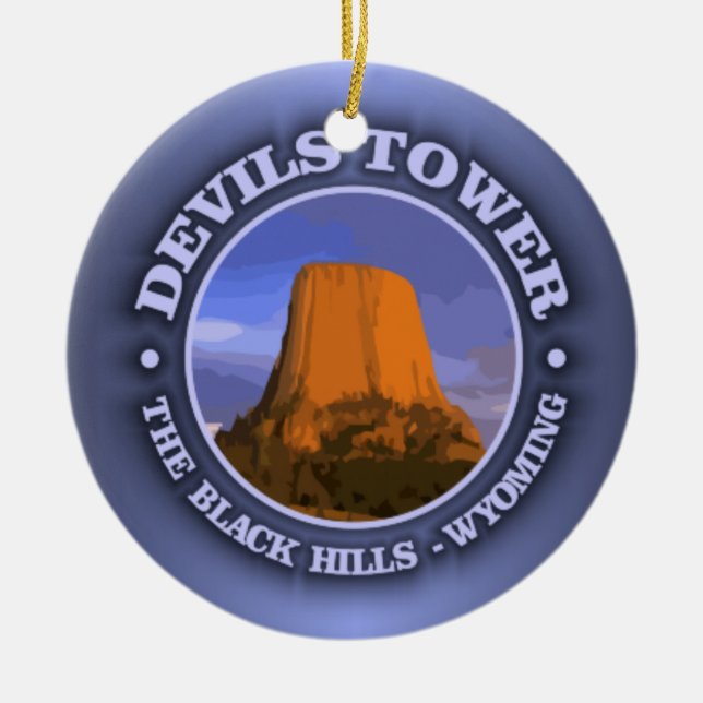 Devils Tower 3 Ceramic Tree Decoration (Front)