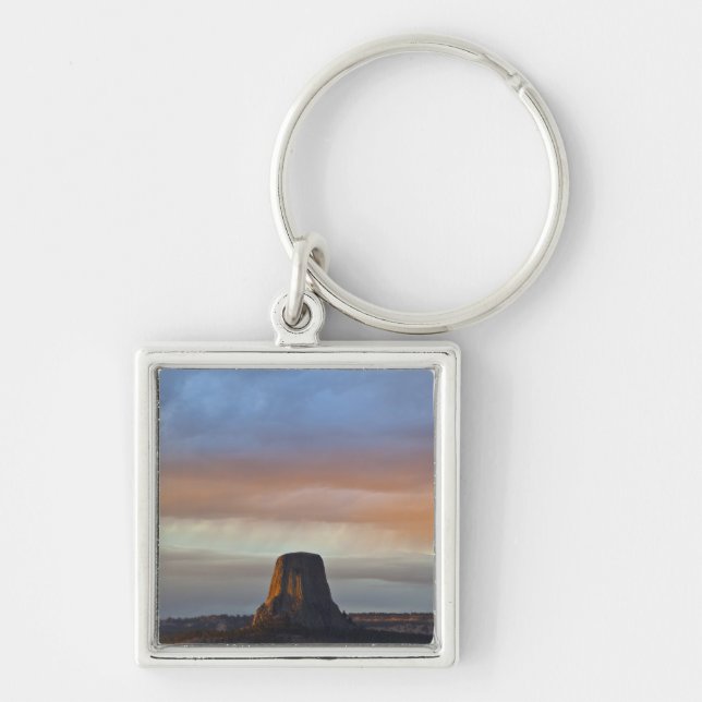 Devils Tower National Monument, Storm at Sunset Key Ring (Front)