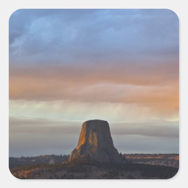 Devils Tower National Monument, Storm at Sunset Square Sticker (Front)