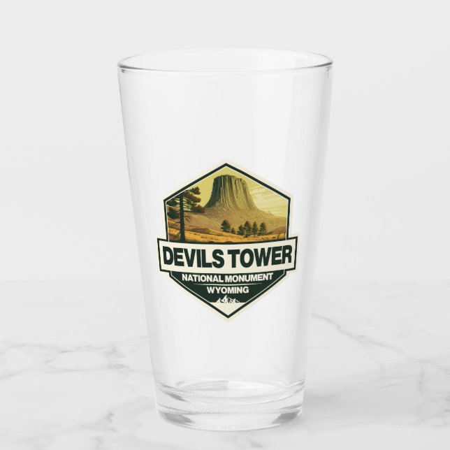 Devils Tower National Monument Travel Art Vintage Glass (Front)