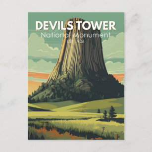 Devils Tower National Monument Travel Art Vintage Postcard