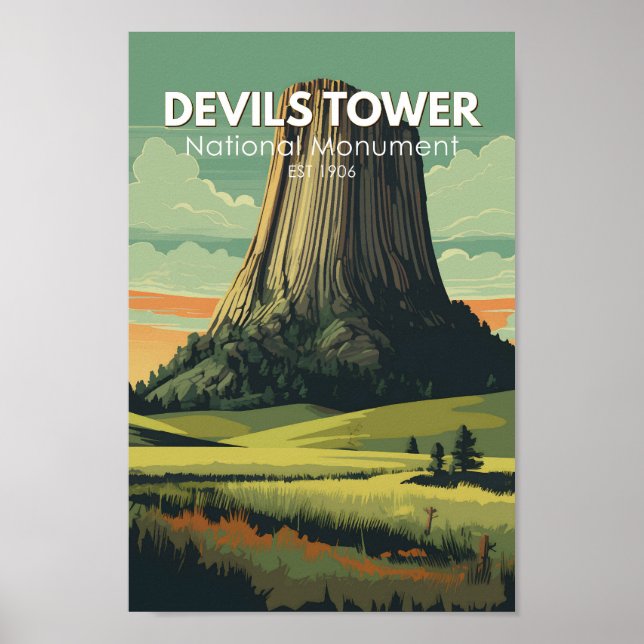 Devils Tower National Monument Travel Art Vintage Poster (Front)