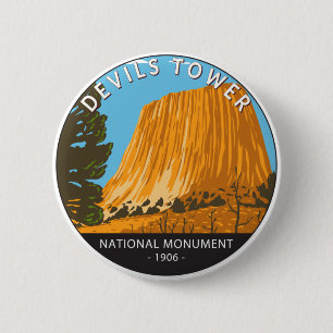 Devils Tower National Monument Wyoming Vintage 6 Cm Round Badge