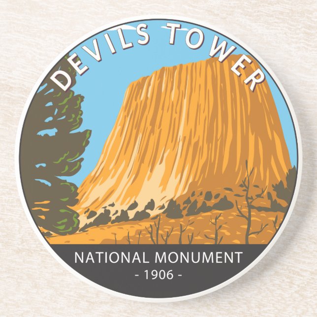 Devils Tower National Monument Wyoming Vintage Coaster (Front)