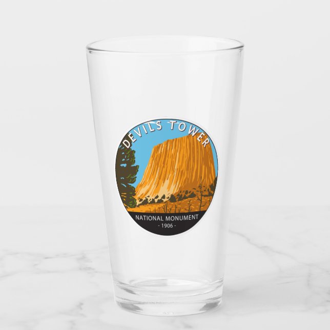 Devils Tower National Monument Wyoming Vintage Glass (Front)