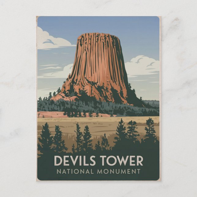 Devils Tower National Park Vintage Postcard (Front)