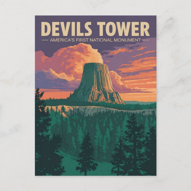 Devils Tower Vintage Travel Poster Postcard (Front)