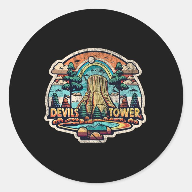 Devils Tower Wyoming National Monument Retro Vinta Classic Round Sticker (Front)