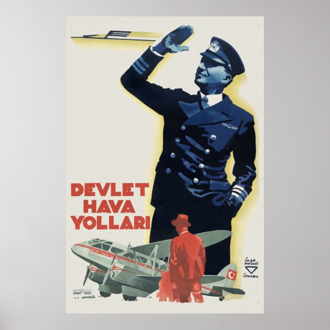 Devlet Hava Yollari Turkey Vintage Poster 1938 (Front)