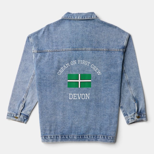 Devon Cream On First Crew Scone Devon Flag  Denim Jacket (Back)