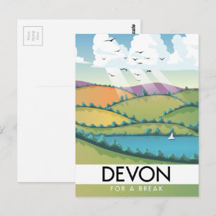 Devon "for a break" summer travel poster postcard