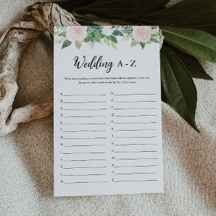DEVON Greenery Wedding A-Z Bridal Shower Game Card