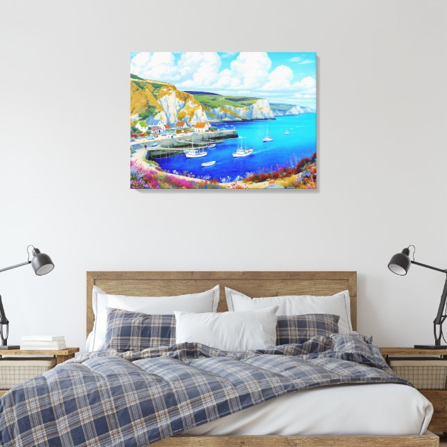 "Devon Harbour Dreamscape" – An English Seascape Canvas Print (Insitu(Bedroom))