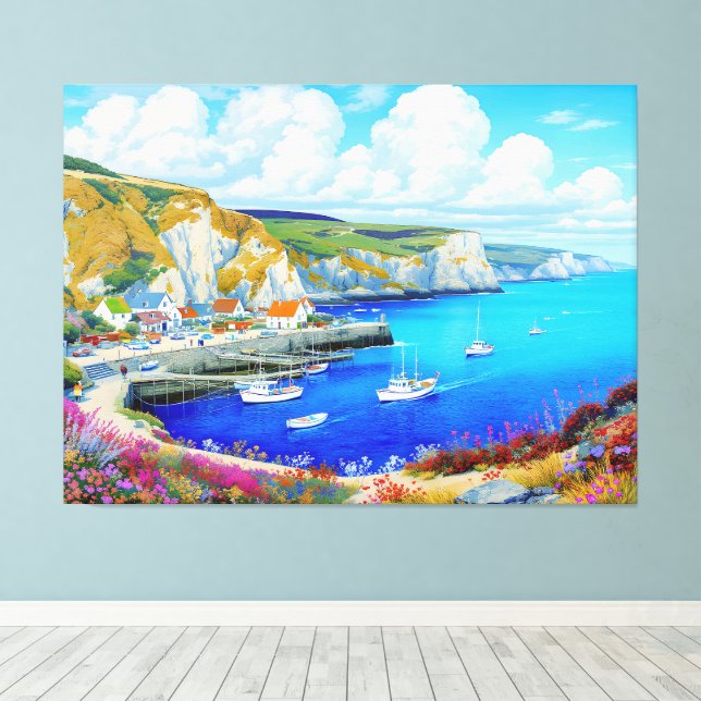 "Devon Harbour Dreamscape" – An English Seascape Canvas Print (Insitu(Wood Floor))