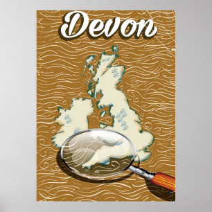 Devon map vintage travel poster