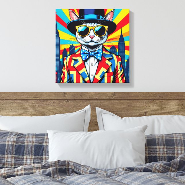 DEVON REX-BIG CITY CAT 2 CANVAS PRINT (Insitu(Bedroom))