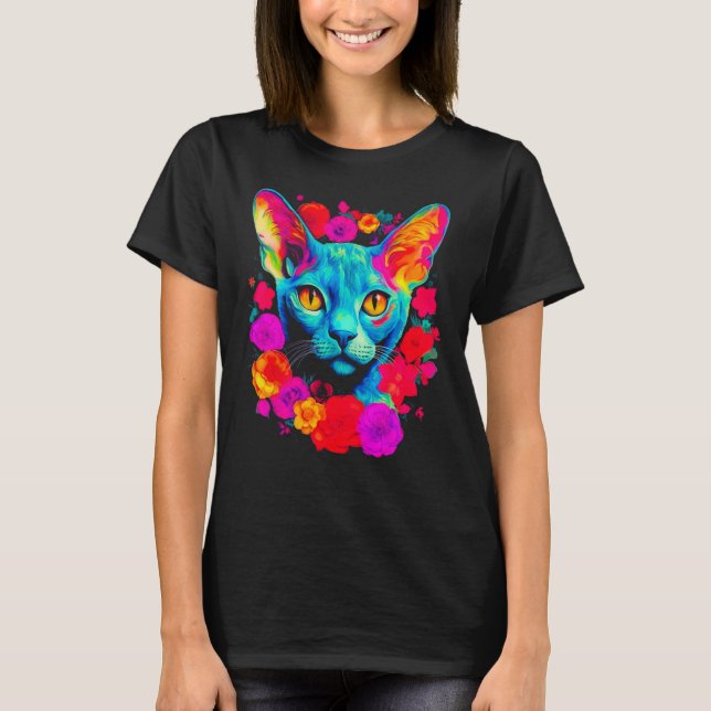 Devon Rex Cat Flower T-Shirt (Front)