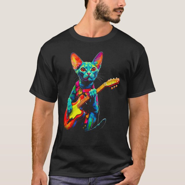 Devon Rex Cat Guitar T-Shirt (Front)