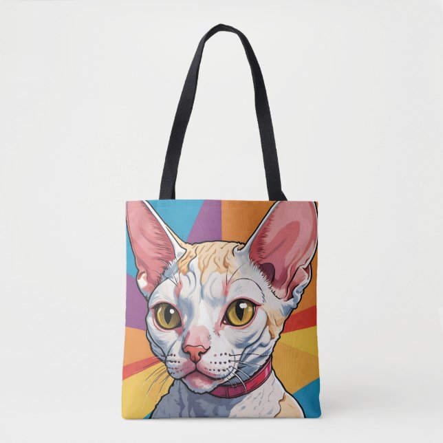 Devon Rex Cat in Vintage Tote Bag (Front)