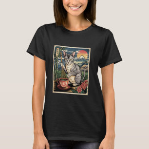 Devon Rex Cat Making Tea Mt Fuji Japanese Ukiyo Wo T-Shirt