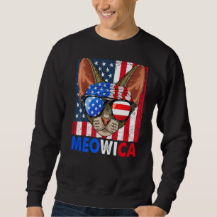 Devon Rex Cat Meowica 4th Of July With Glasses Ame Sweatshirt