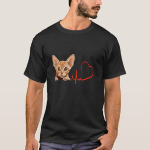 Devon Rex Cat My Heartbeat EKG Funny Cats My Cardi T-Shirt