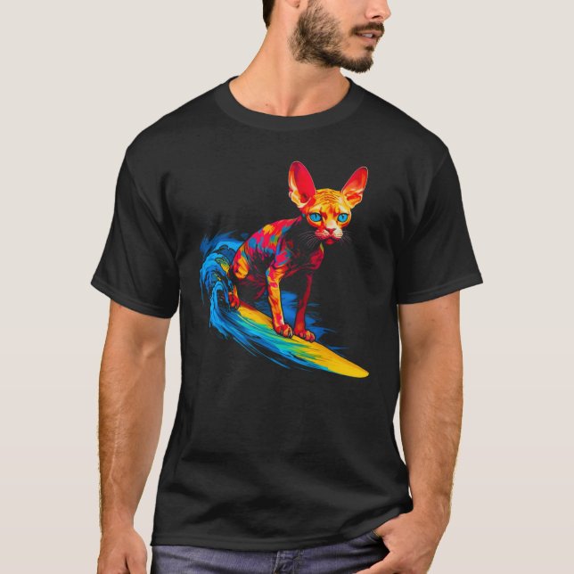 Devon Rex Cat Surf T-Shirt (Front)