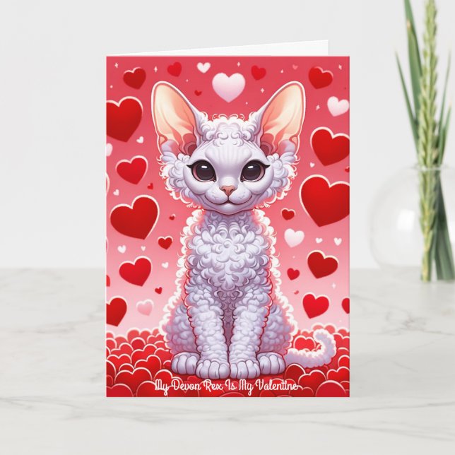 Devon Rex Cat Valentine Purr  Holiday Card (Front)