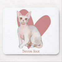 Devon Rex Cat Watercolor Kitty Pink Heart