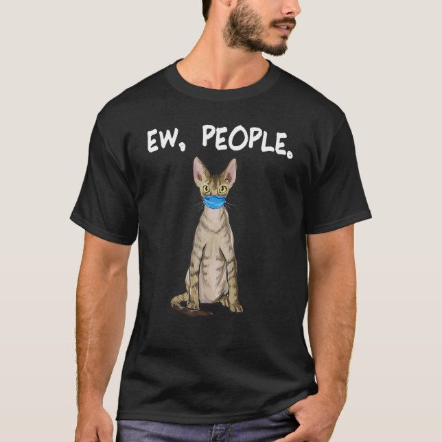 Devon Rex Ew People Funny Cat Wearing Face Mask T-Shirt (Front)