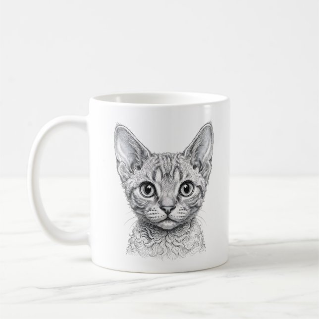 Devon Rex Kitten Mug - Ink Illustration (Left)
