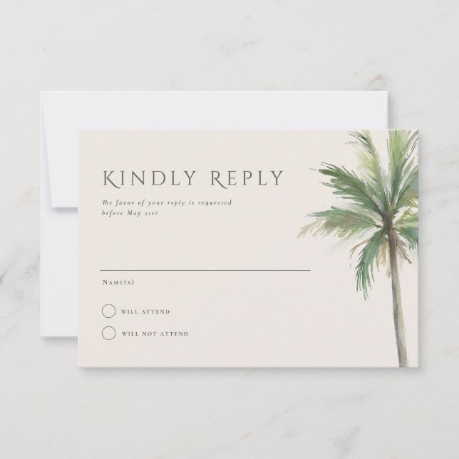 Devonport Modern Watercolor Palm Wedding RSVP Invitation (Front)