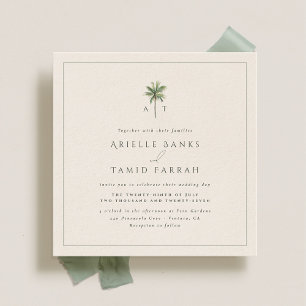 Devonport Monogram Modern Watercolor Palm Wedding Invitation