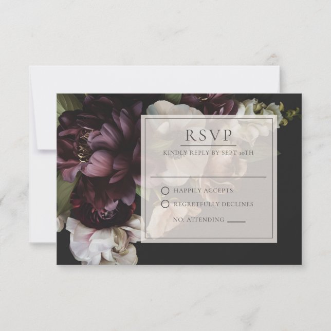 Devoted Dark Floral RSVP Card (Front)