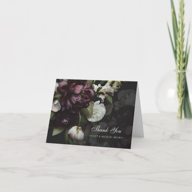 Devoted Dark Floral Thank You Card (Front)