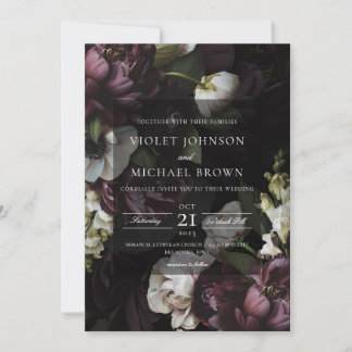 Devoted Dark Floral Wedding Invitation