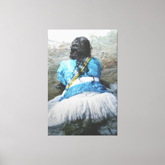 Devotee Kneeling in Sacred Waters for Iemanjá Cele Canvas Print