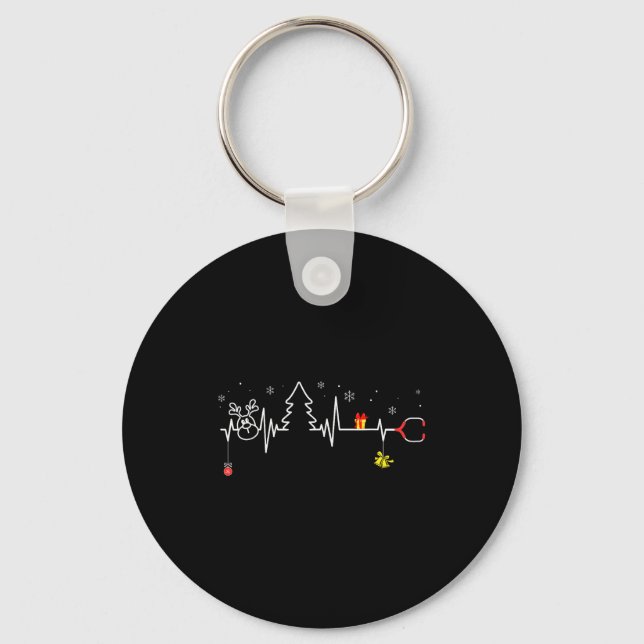 Devoxtee Christmas Tree Heartbeat Funny Christmas  Key Ring (Front)