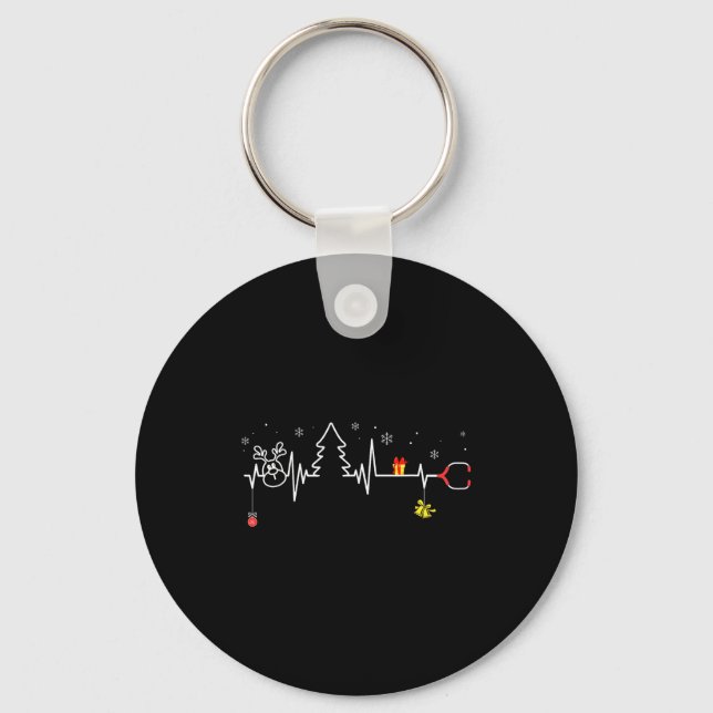 Devoxtee Christmas Tree Heartbeat Funny Christmas  Key Ring (Front)