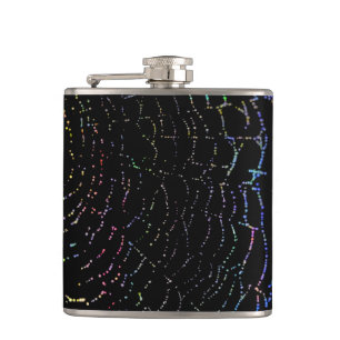 Dew Shiny Web Colourful On Black Background Design Hip Flask