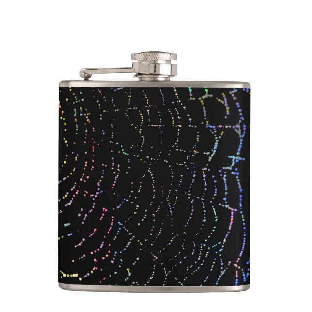 Dew Shiny Web Colourful On Black Background Design Hip Flask (Front)