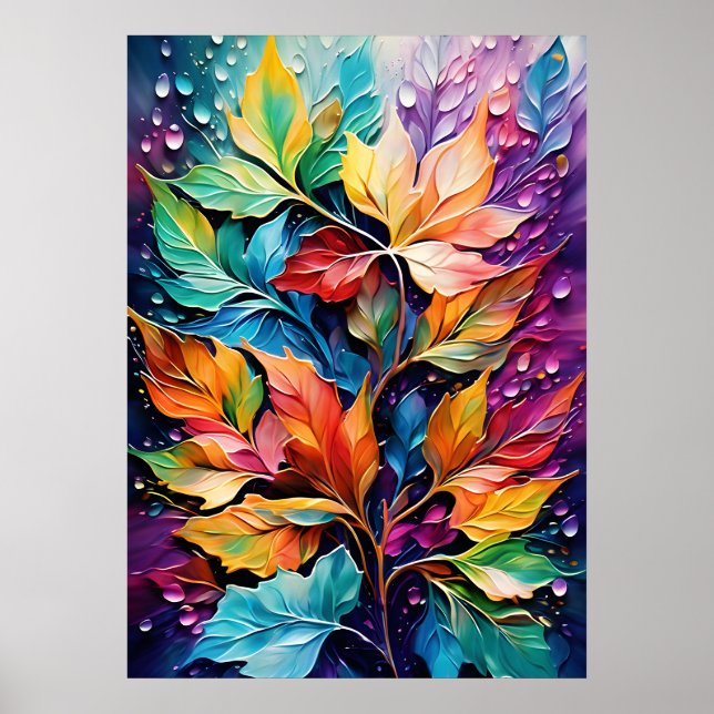 Dewdrop Leaves Poster - Vibrant Nature Wall Art  (Front)
