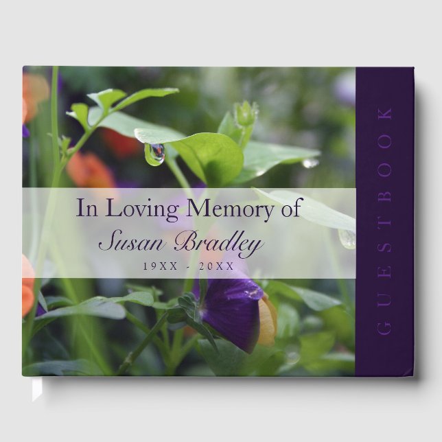 Dewdrop Pansy Celebration Life Loving Memory HCGB Guest Book (Front)