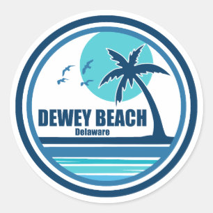 Dewey Beach Delaware Palm Tree Birds Classic Round Sticker