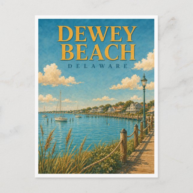 Dewey Beach Delaware Rehoboth Bay GeoSaga Postcard (Front)