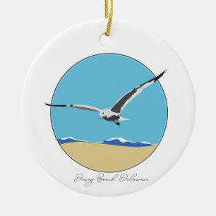 Dewey Beach, Delaware Sea Gull over Beach  Ceramic Tree Decoration