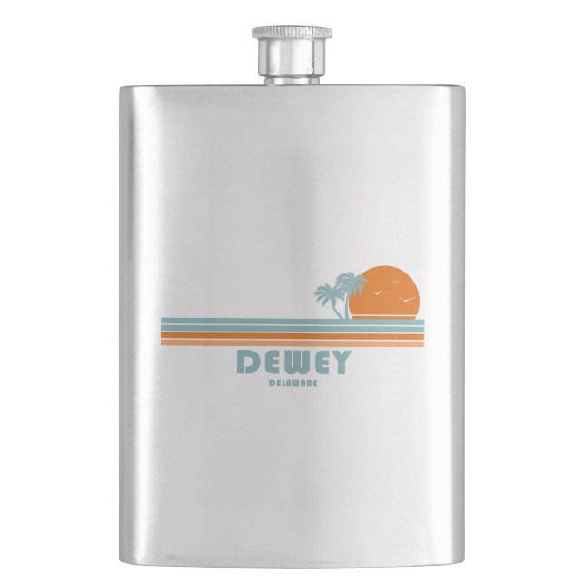 Dewey Beach Delaware Sun Palm Trees Hip Flask (Front)