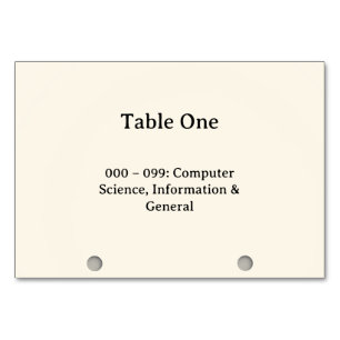 Dewey Decimal System Card Catalogue Table Numbers