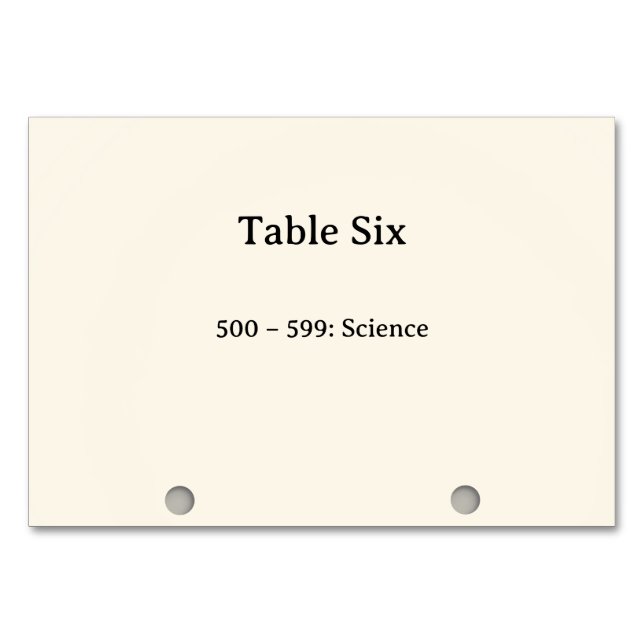 Dewey Decimal System Card Catalogue Table Numbers (Front)