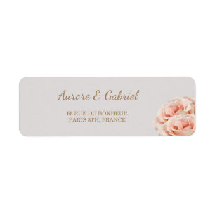 Dewy Pink Rose blossoms Grey Wedding Address Label